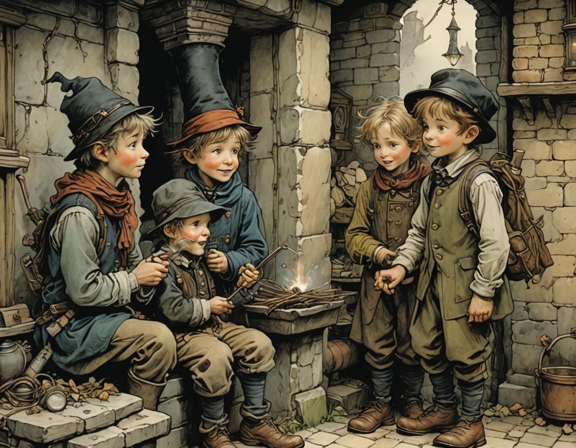 Children and Chimney Sweep Illustration