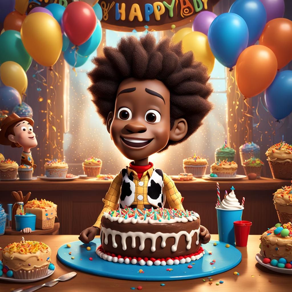 Chibi African American Woody Celebrates Birthday