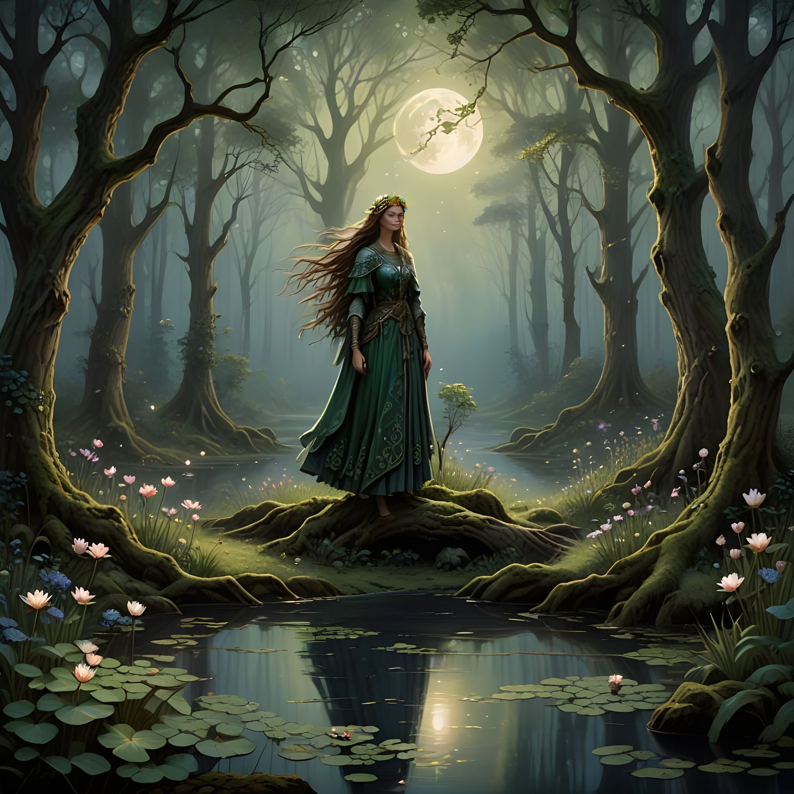 Ancient Slavic Forest under Moonlit Mysticism