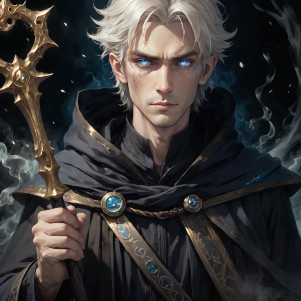 Ethereal Time Mage with Void Magic and Glowing Eyes