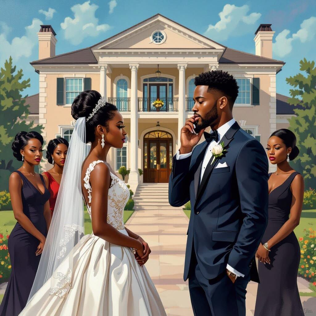 Elegant Black Wedding: Dramatic Scene in Vibrant Colors