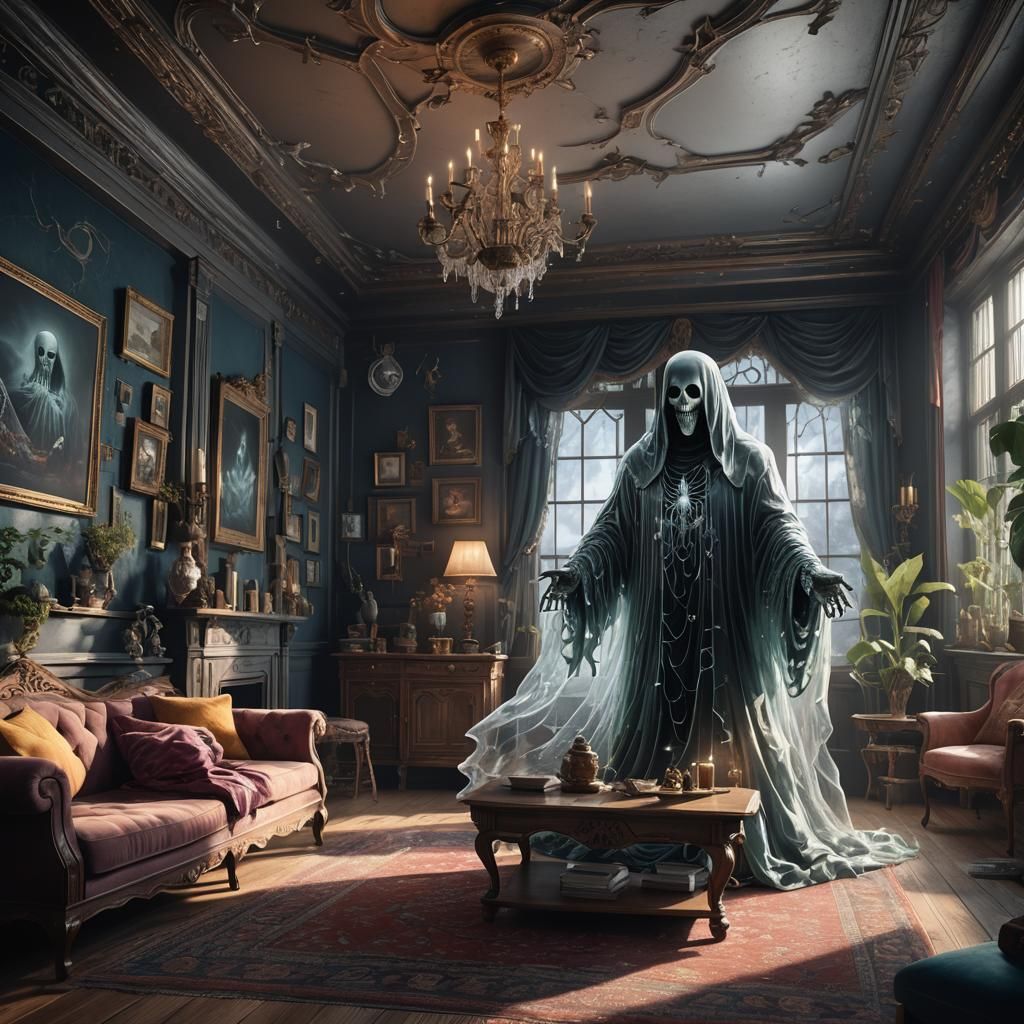 Transparent Ghost in Living Room: Fantasy Art