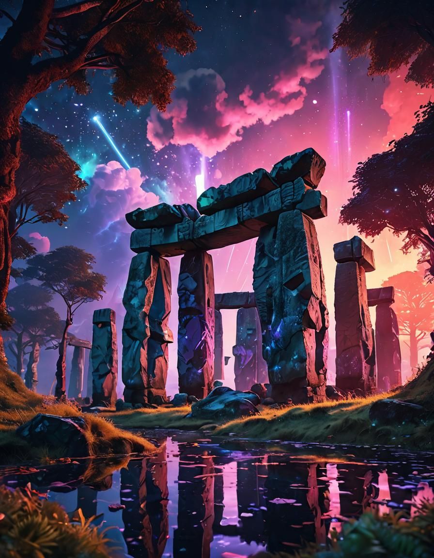 Mystical Art Deco Sunset at Stonehenge