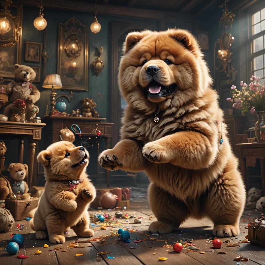 Charming Chow Chow Puppy Plays with Mistress