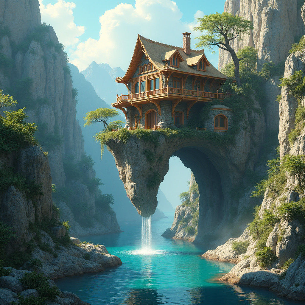 Cliffside House with Impossible Architecture in Dreamlike St...