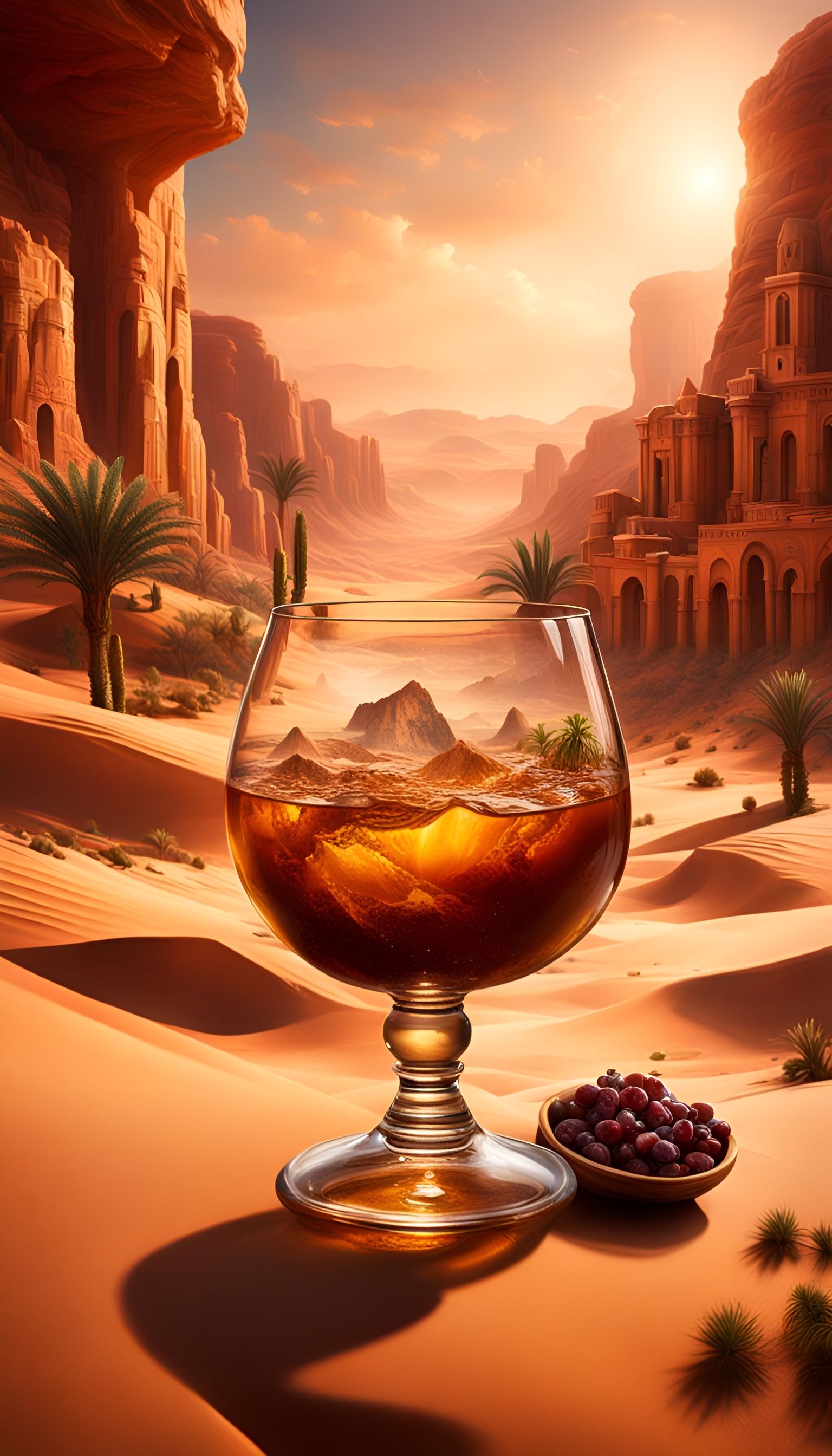 Desert Oasis in Brandy Snifter: Digital Matte Painting