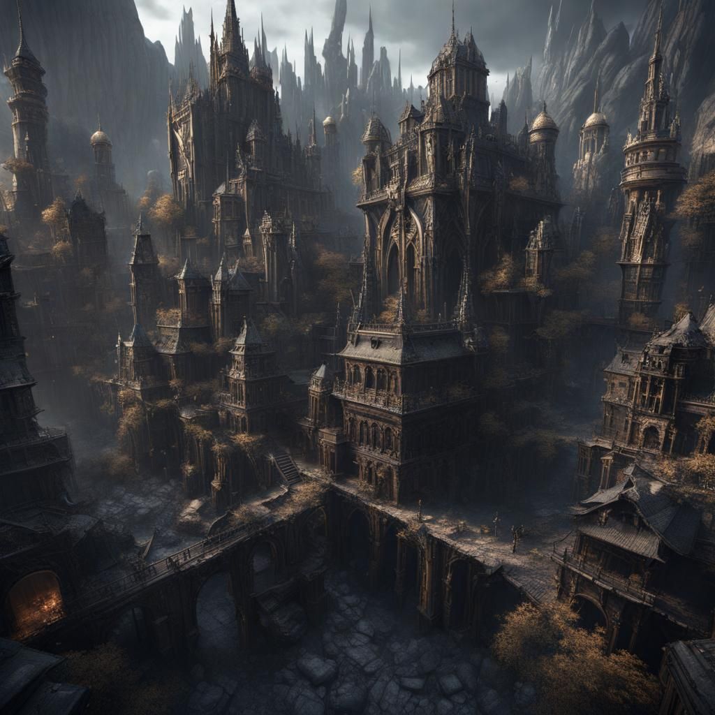 Fantastical Black City Concept Art in Deep Color