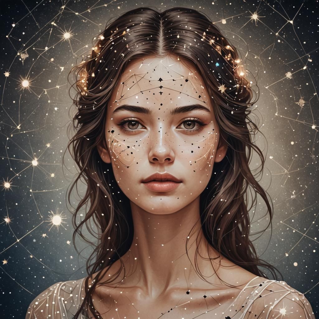 Constellation Portrait: Celestial Woman in the Stars
