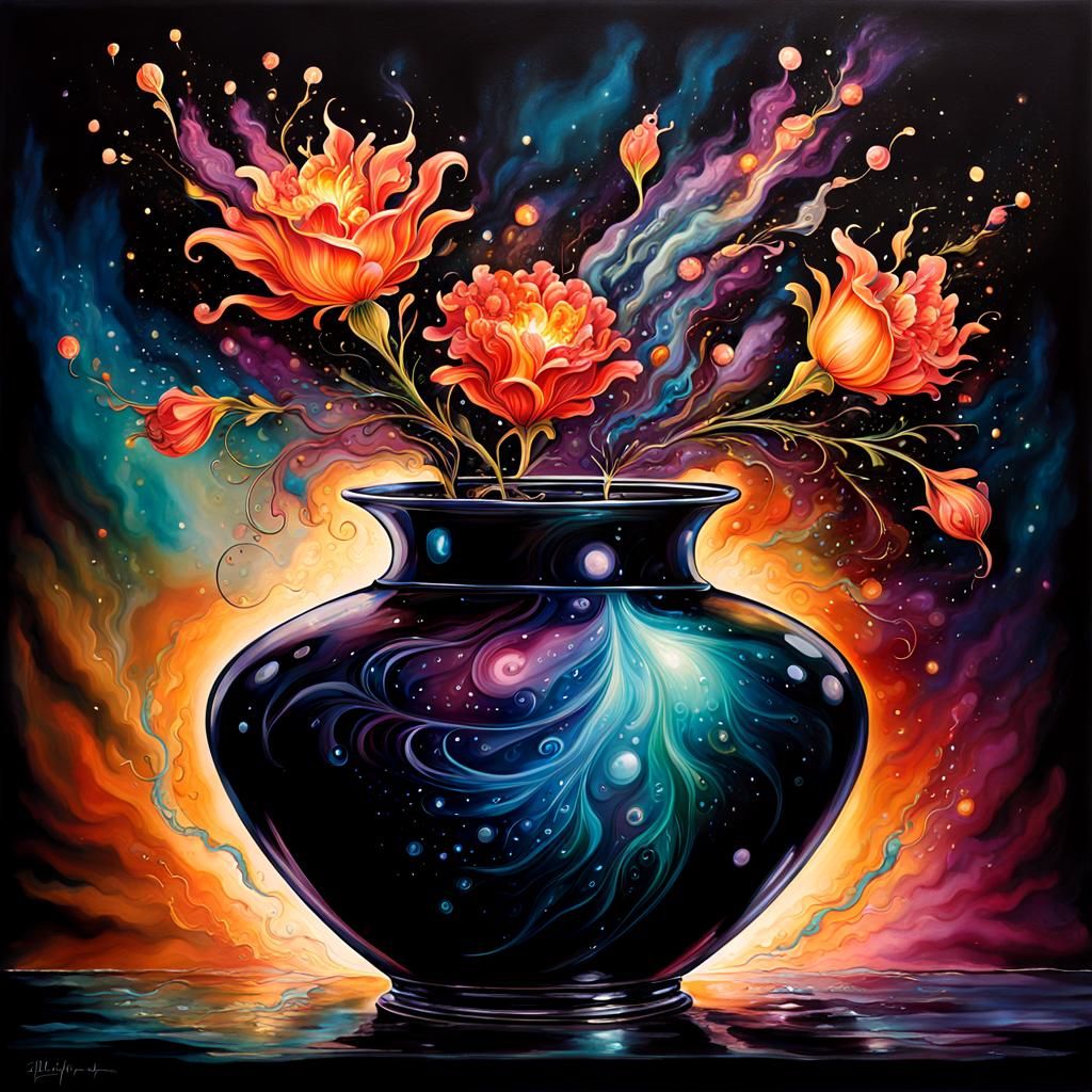Vase Explosion with Ethereal Glow: Fantasy Art