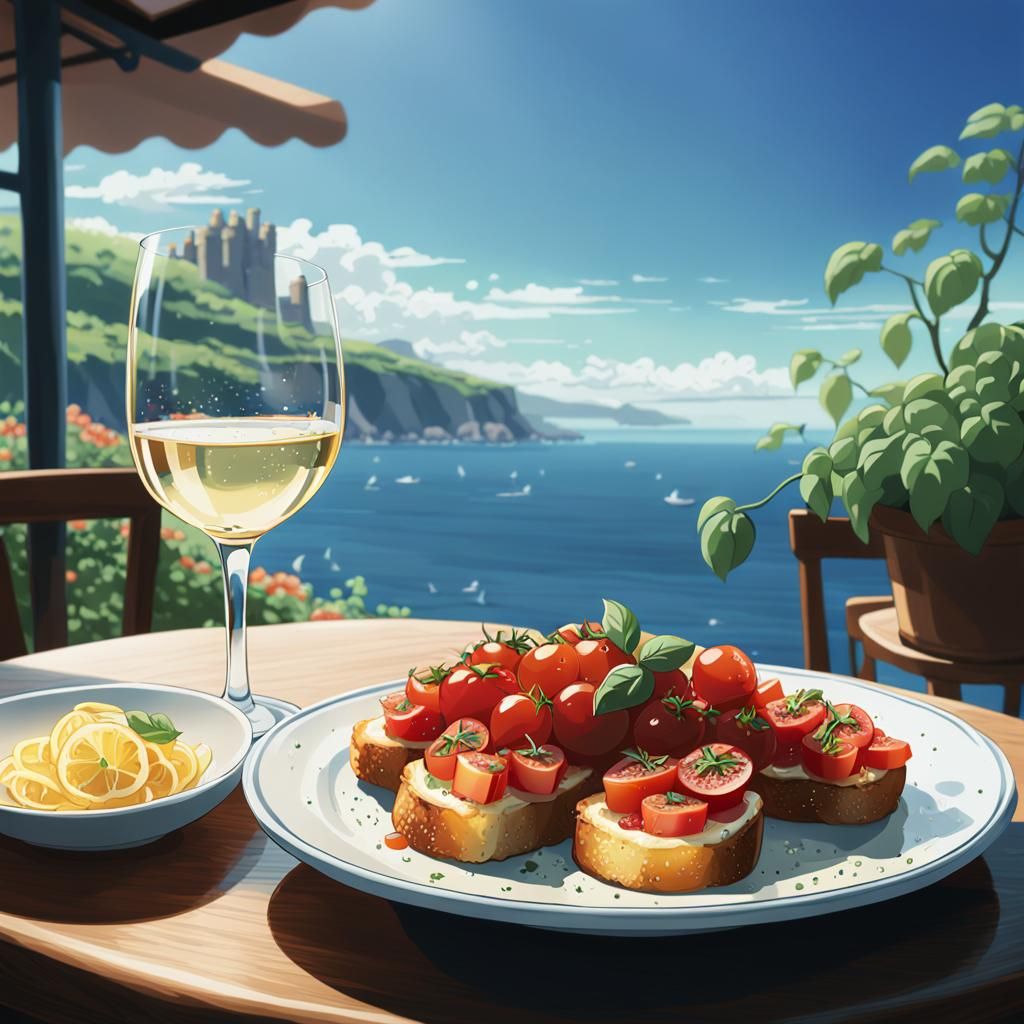 Tomato Bruschetta in Studio Ghibli Anime Style