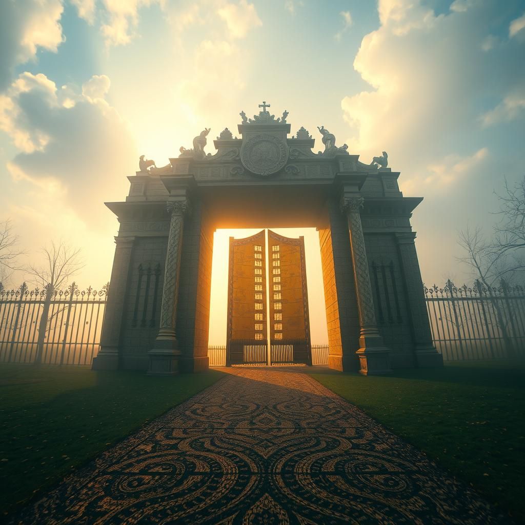 Surreal Dreamscape with Gilded Bronze Gateway