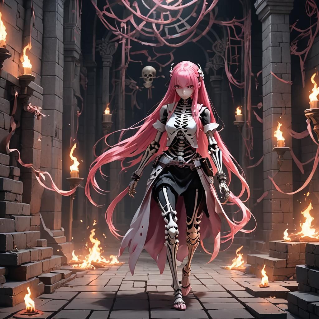 Anime Woman in Labyrinth: Detailed 3D Render