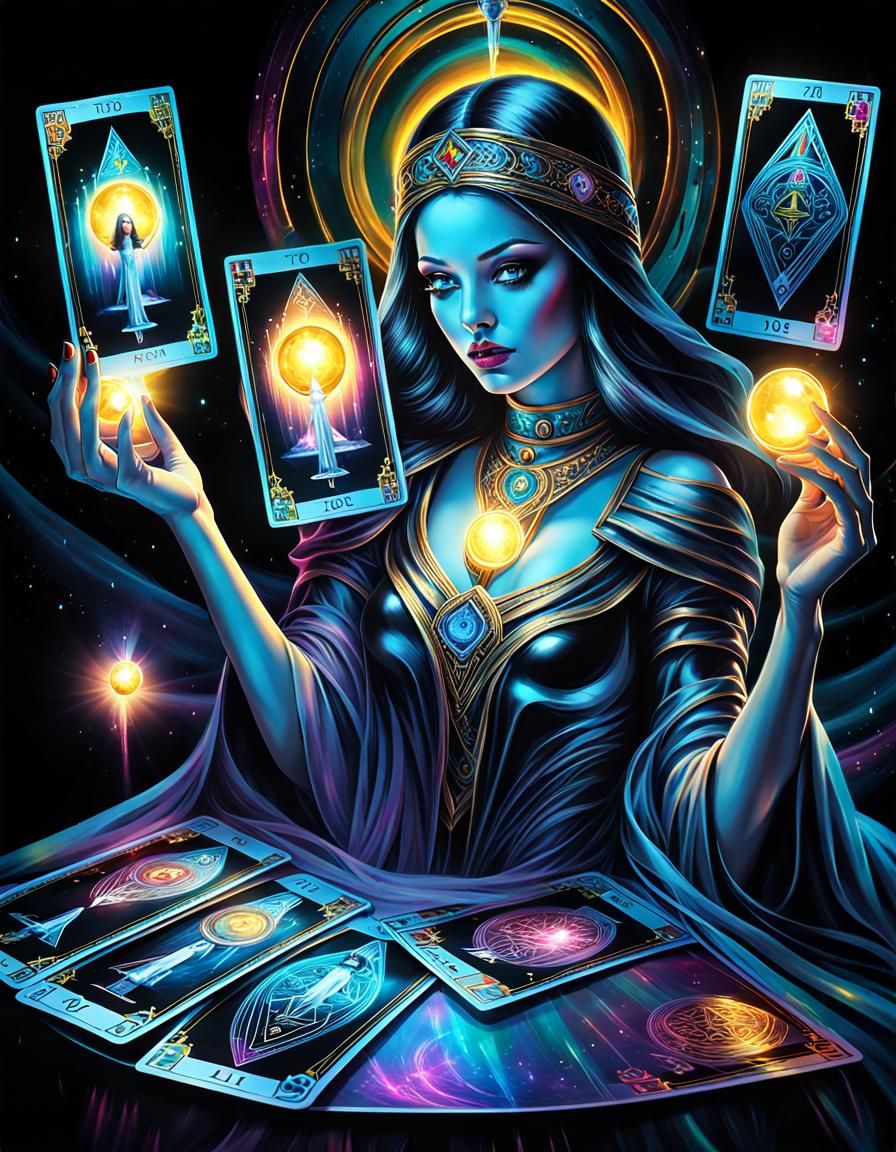 Mystical Tarot Card Reader in Hyperrealistic 3D Art