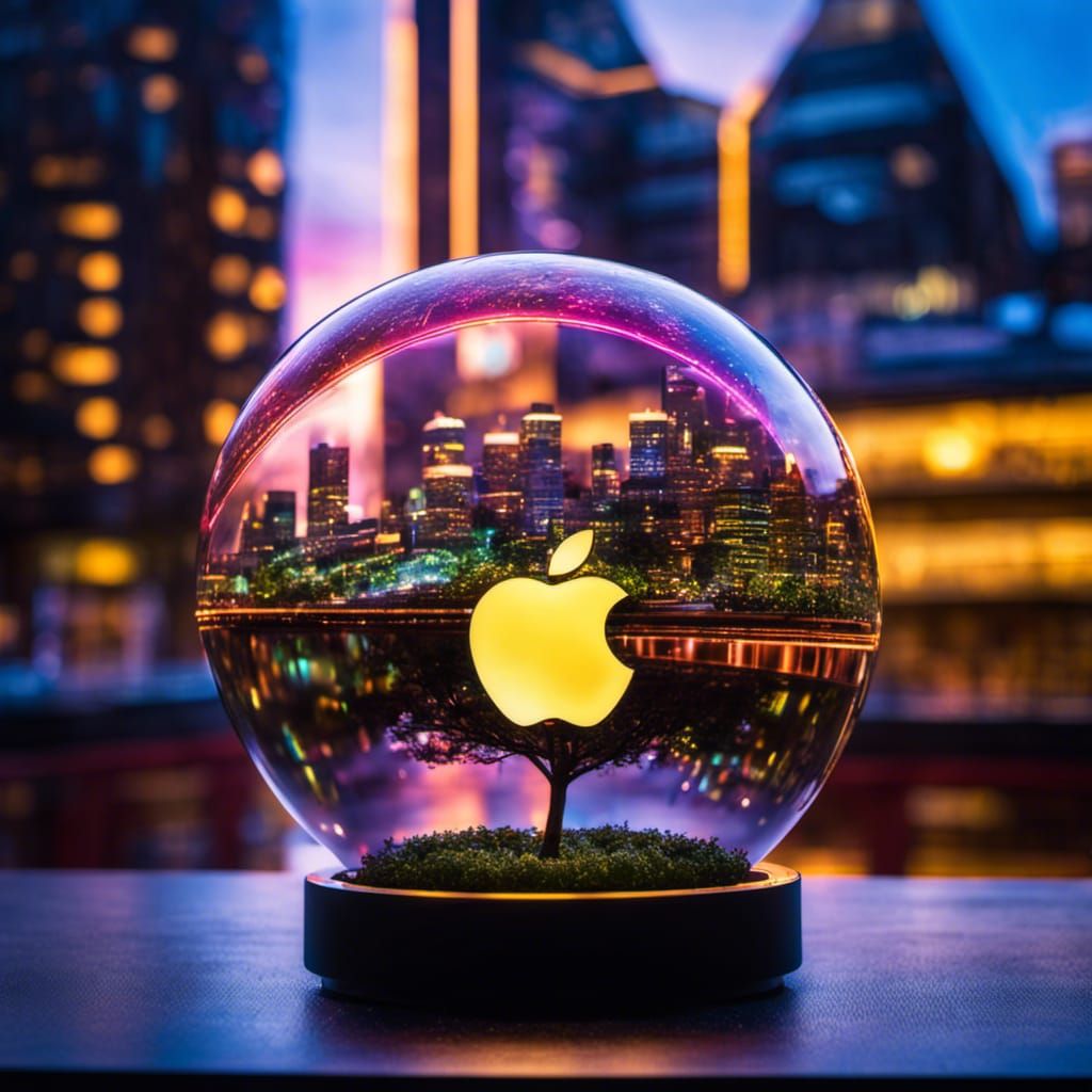 Futuristic Apple Cityscape in Glass Sphere