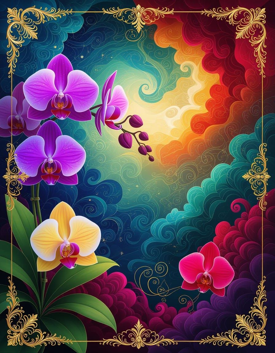 Fantastical Orchid World in Baroque-Abstract Style