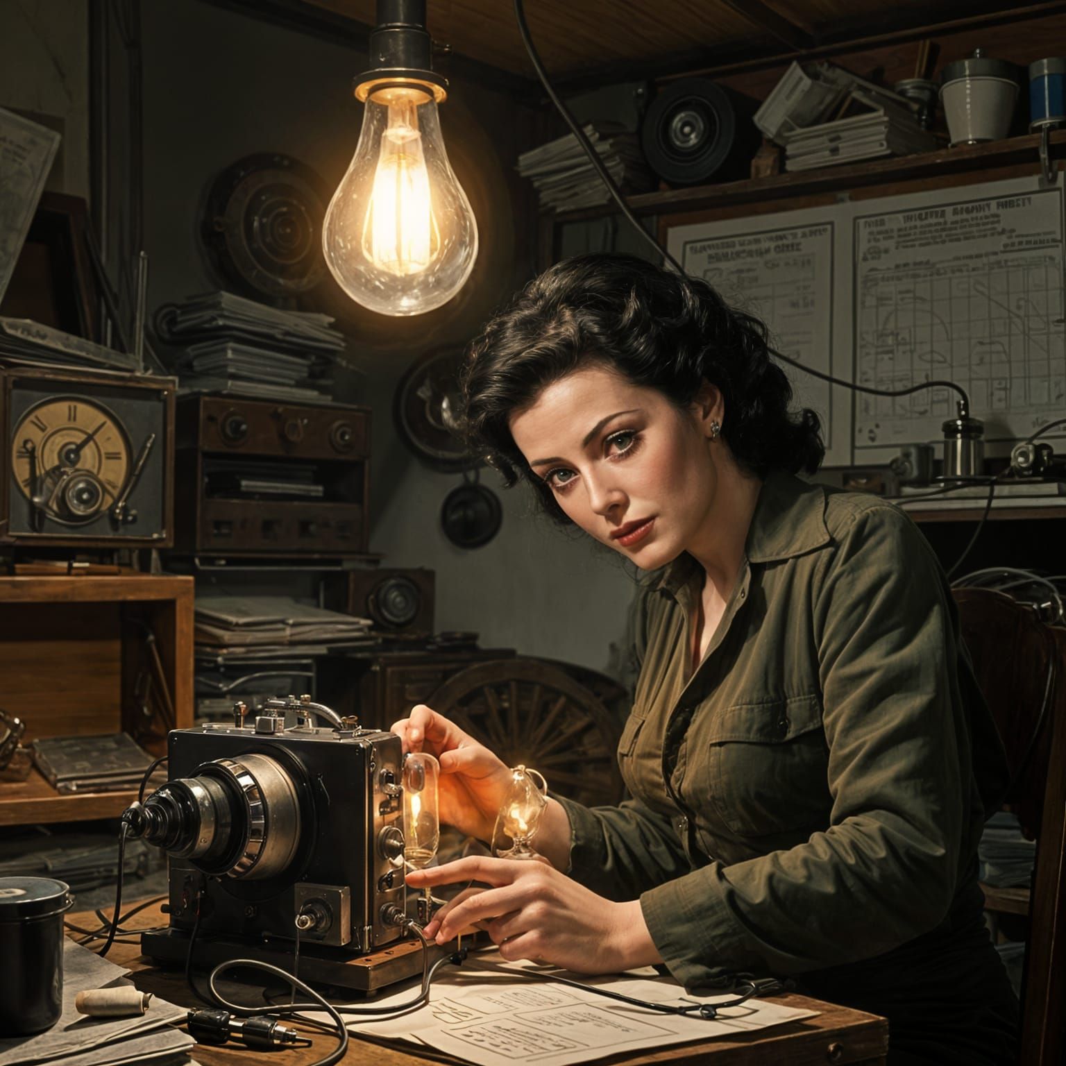 Hedy Lamarr Invents WiFi in a Vintage Workshop