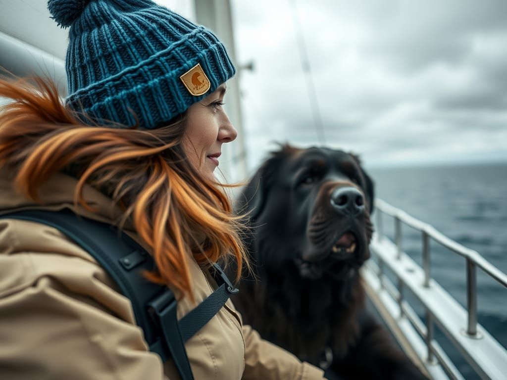 Woman Sailing with Dog in Candid Photo