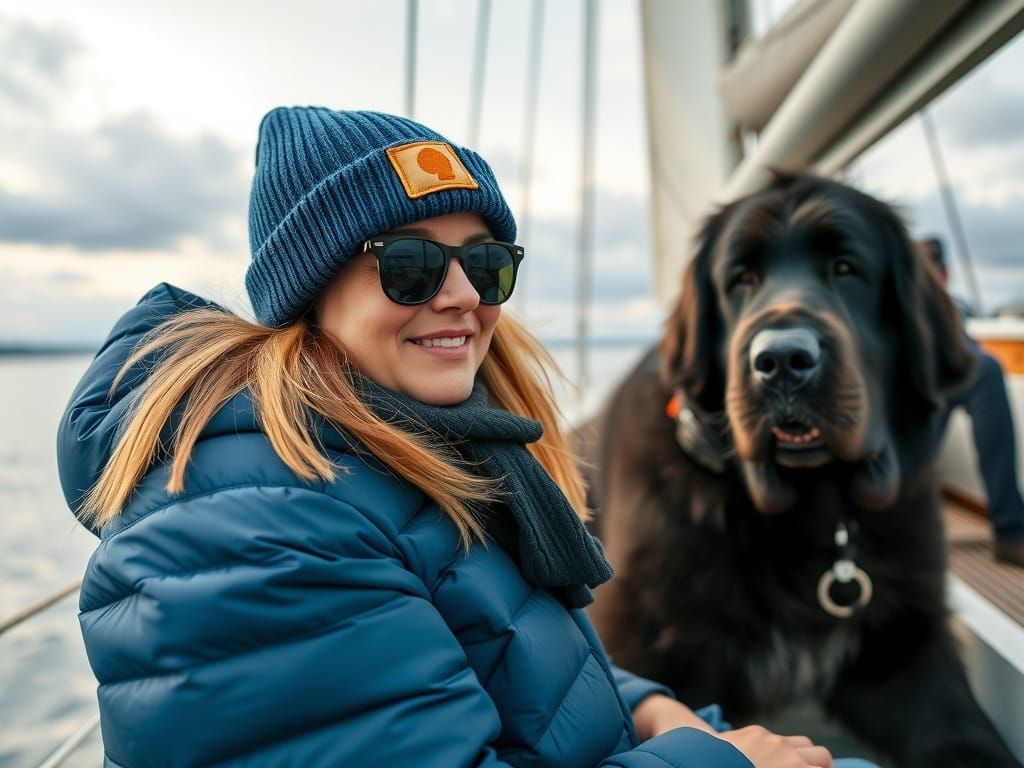 Woman and Dog Sailing on Cloudy Day