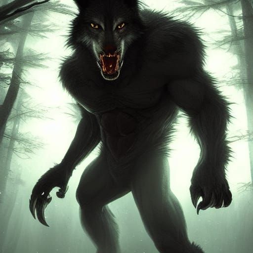 Detailed Werewolf Portrait under Full Moon