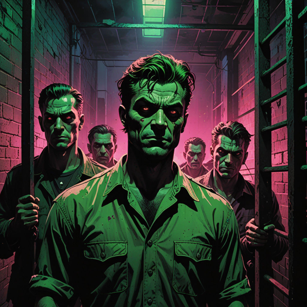 Tough Young Hooligans in 1920s Bowery Jail, Comic Book Style