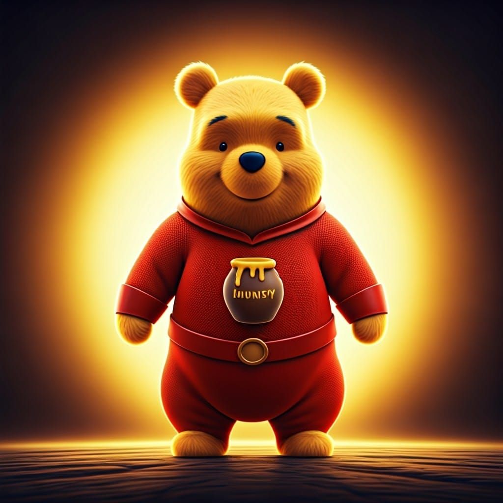 Pooh Bear in Vibrant Red Superhero Gear