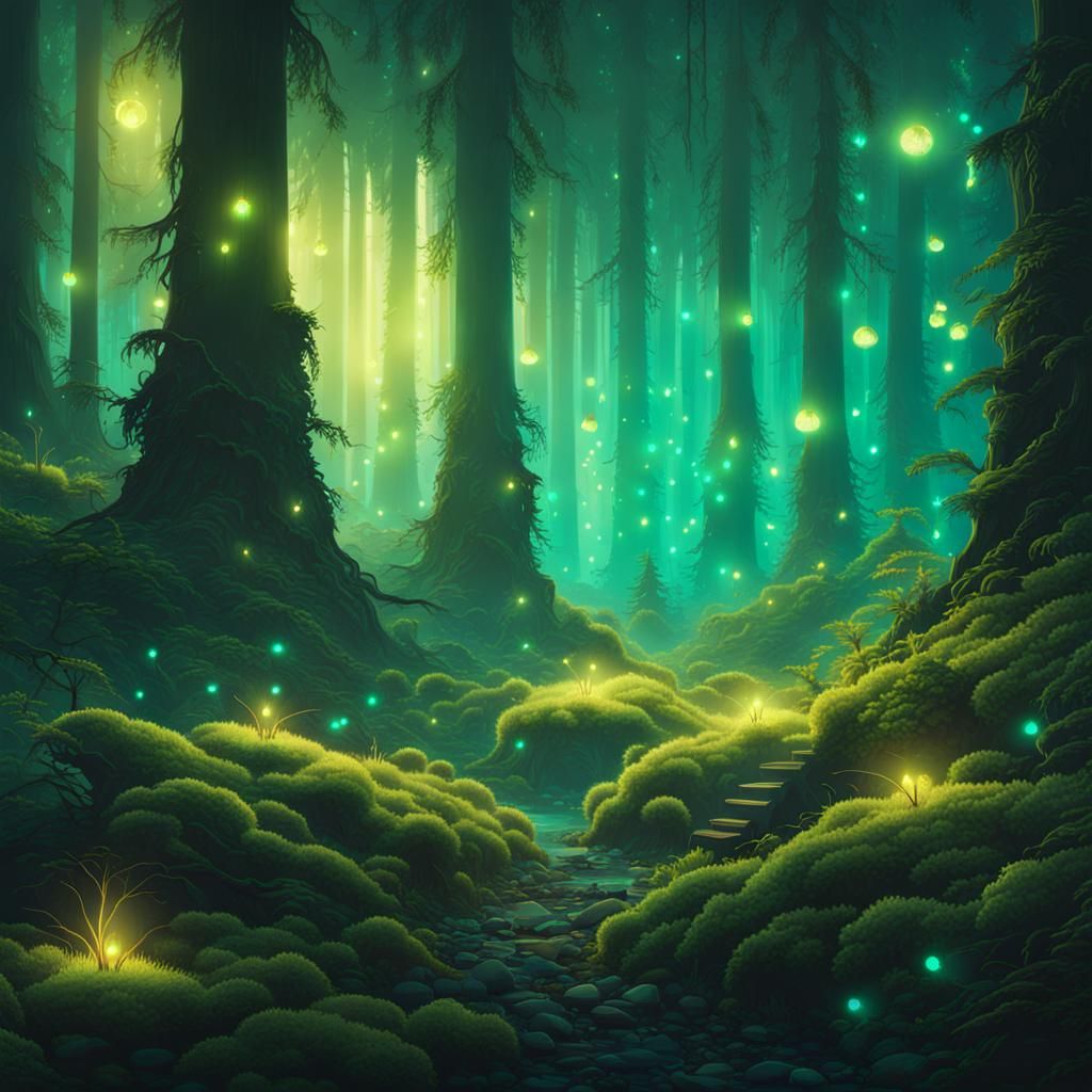Eldritch Fairy Forest with Glowing Fireflies