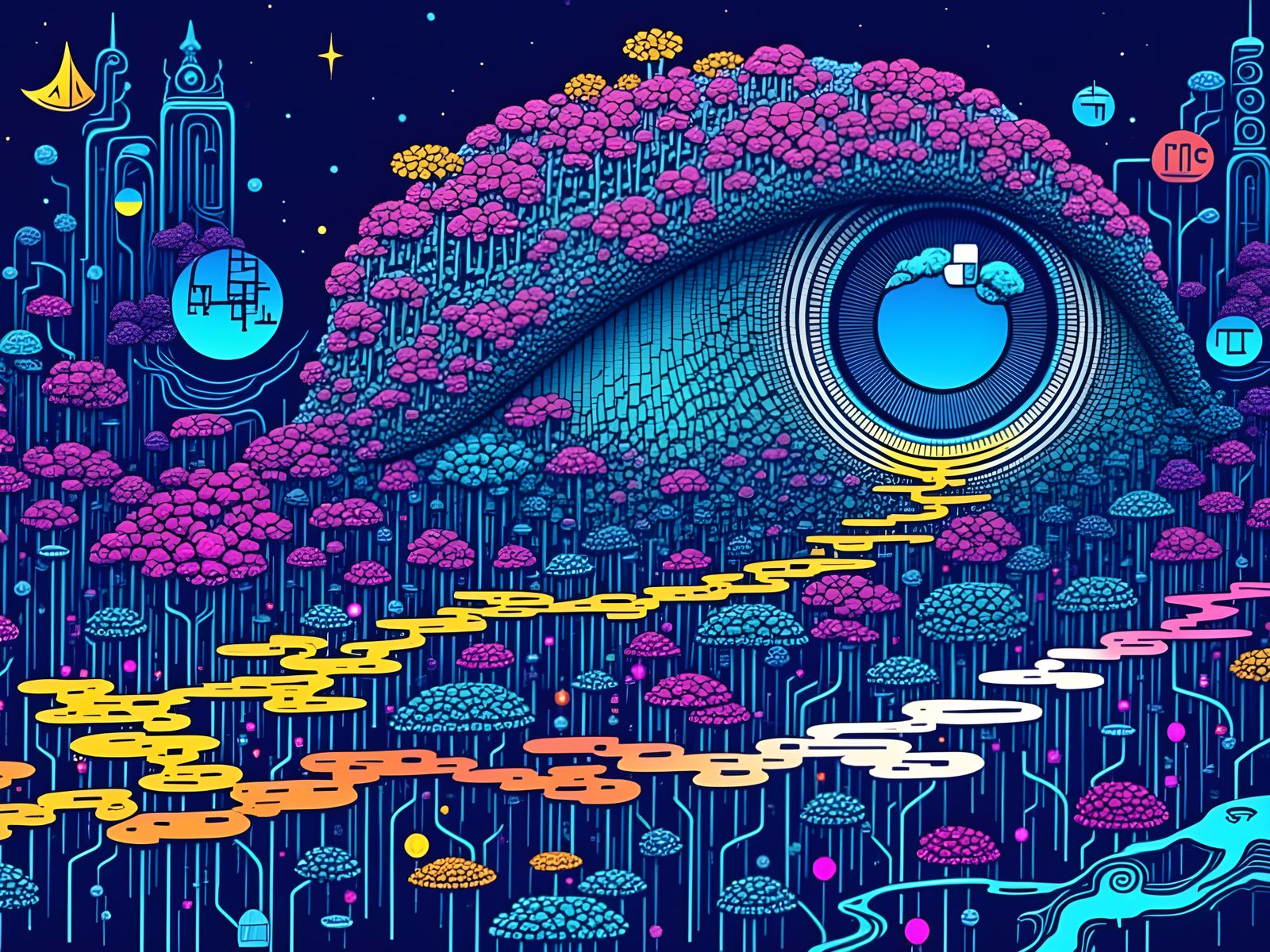 Cosmic Resort: Time Flow with Occult Glyphs