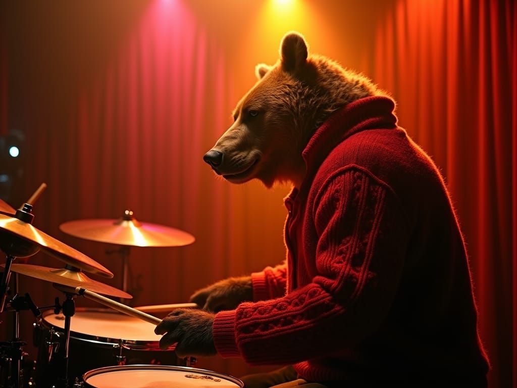 Kodiak Bear Drummer in Film Noir Jazz Club