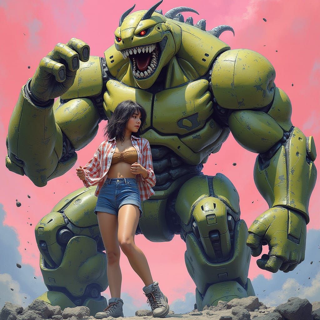 Surreal Kaiju Mecha in Cyberpunk Cityscape