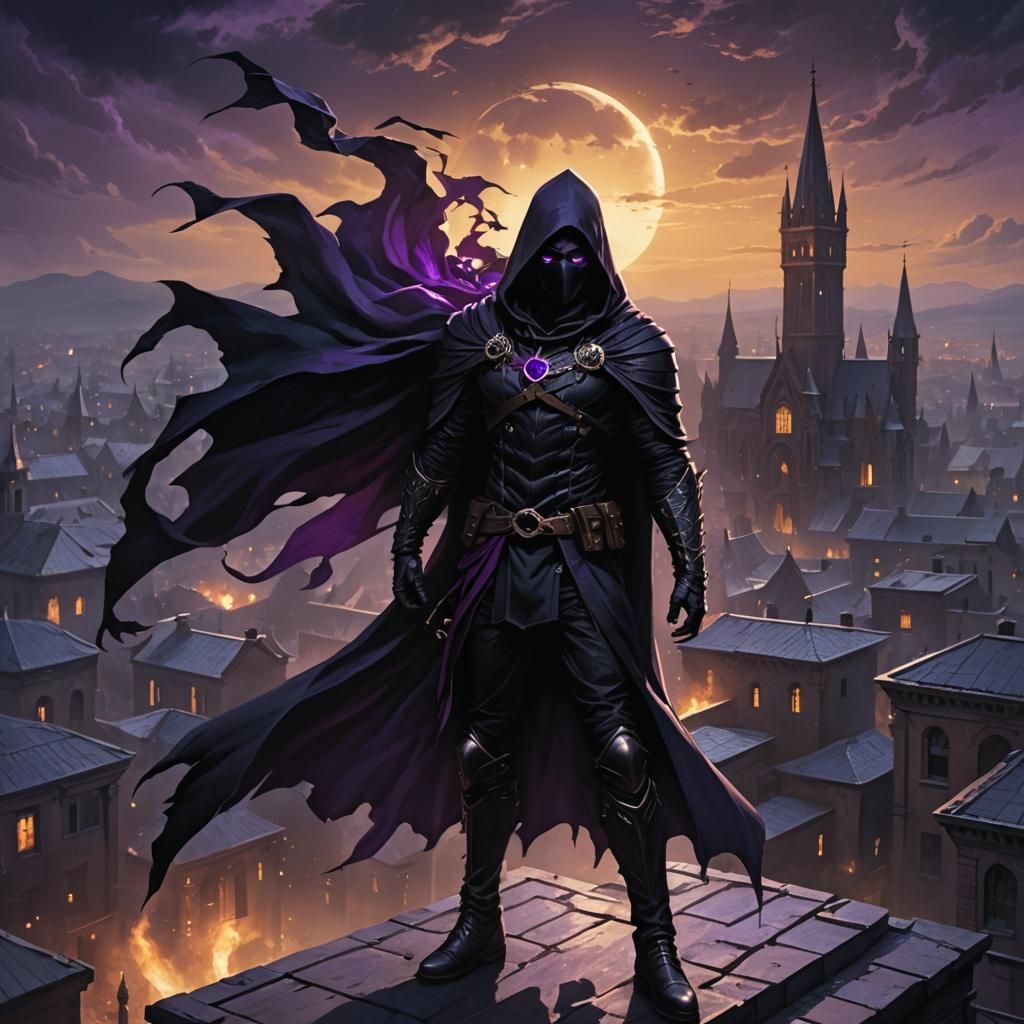 Armored Figure on Gothic Roof in Dark Fantasy Style