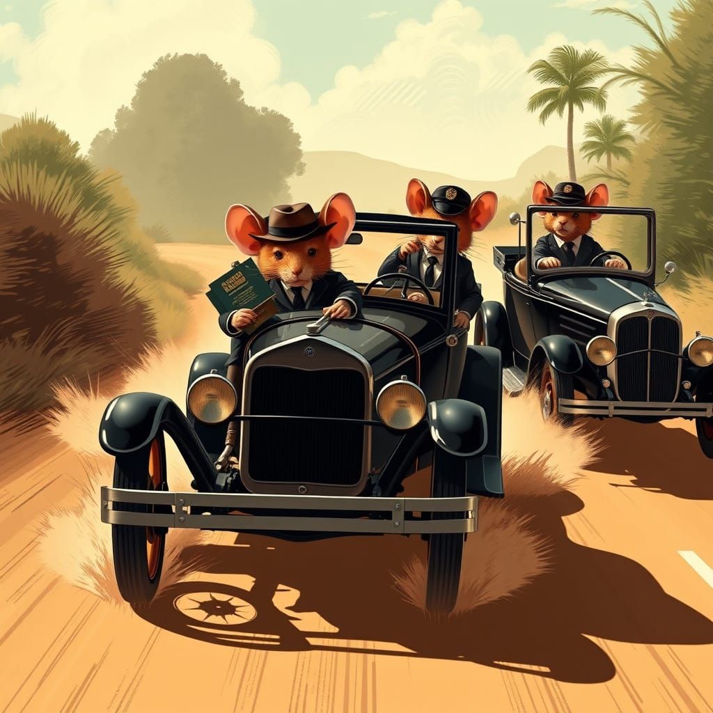 Vintage Gangster Mice in High-Speed Chase