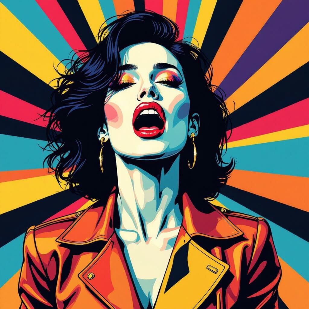 Woman Yelling in 1980s Pop Art Style