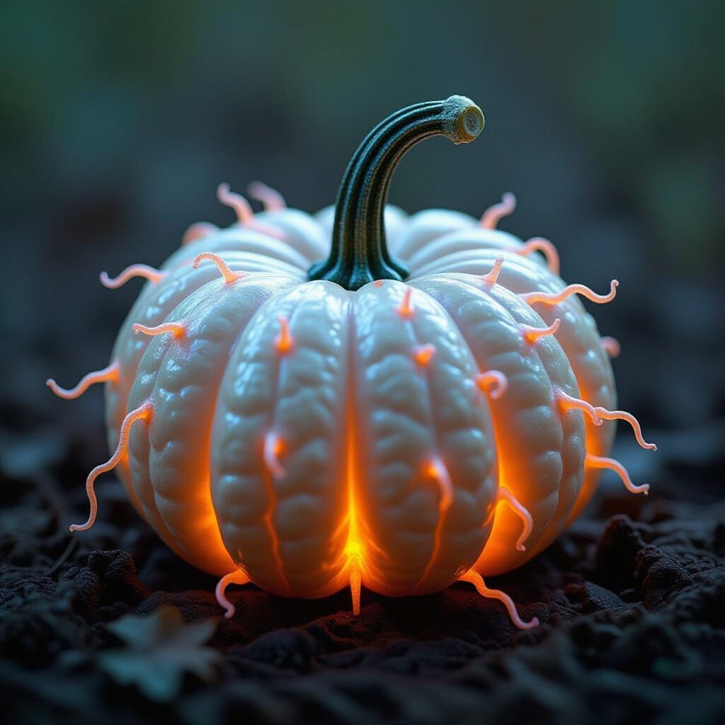 Glowing Cordyceps Infected Silver Pumpkin