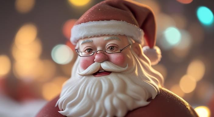 Hyperrealistic Toy Santa with Abstract Christmas Background