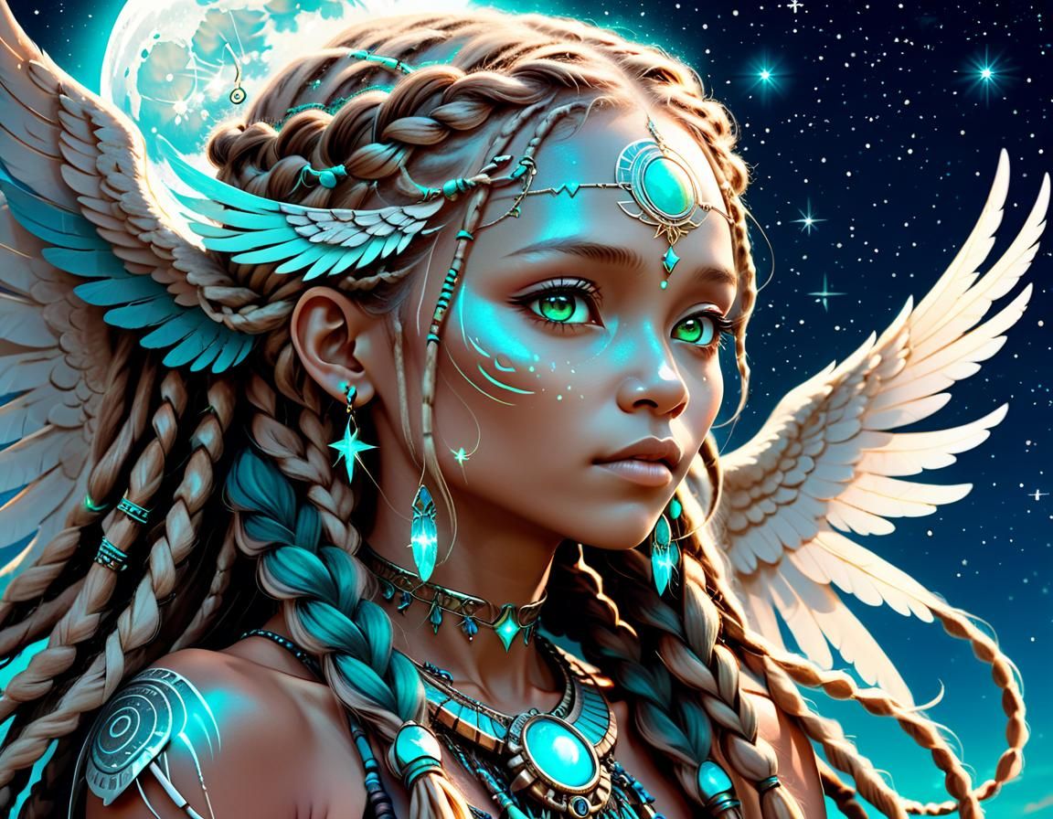 Tribal Angel Woman Portrait in Digital Fantasy Art