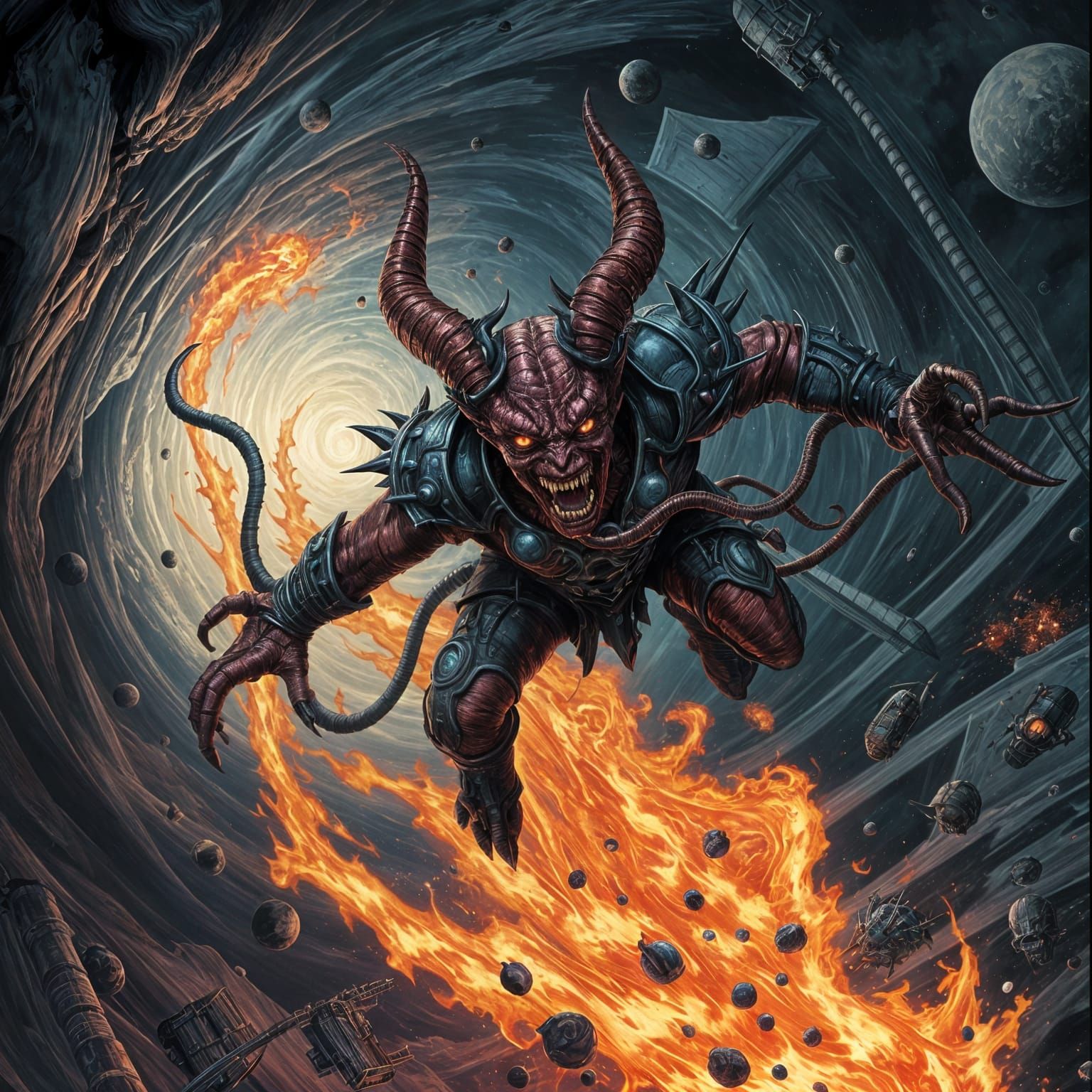 Ethereal Demon Entity Soars Through Cosmic Vortex in Cyberpu...