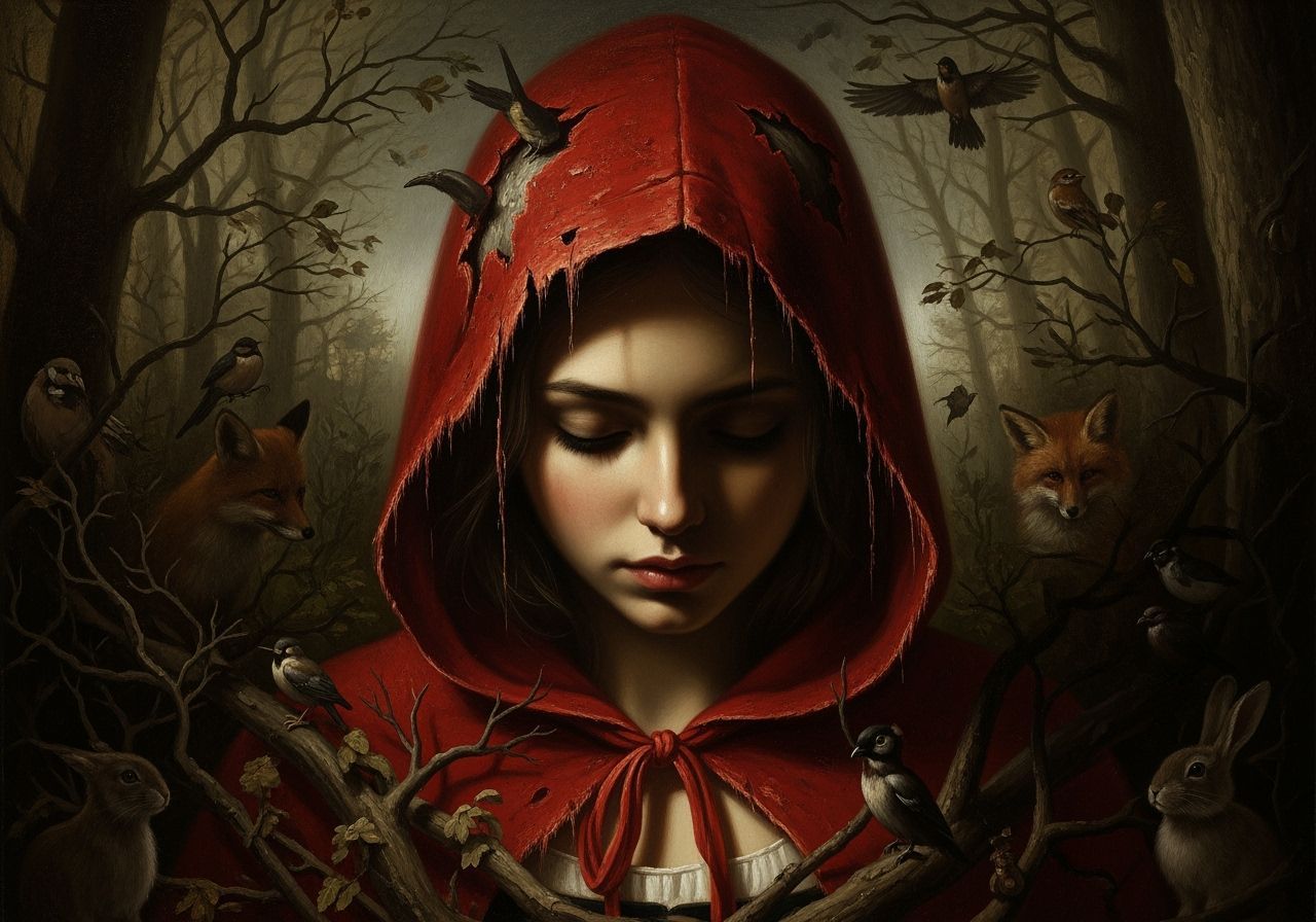 Young Woman in Red Hood: A Dark, Reflective Portrait