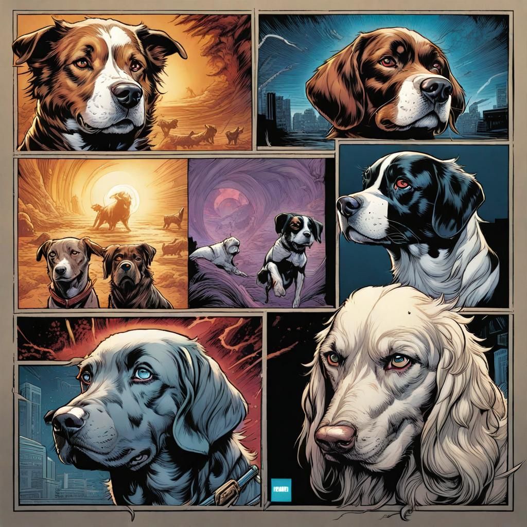 Dogs in Comic Book Art Style