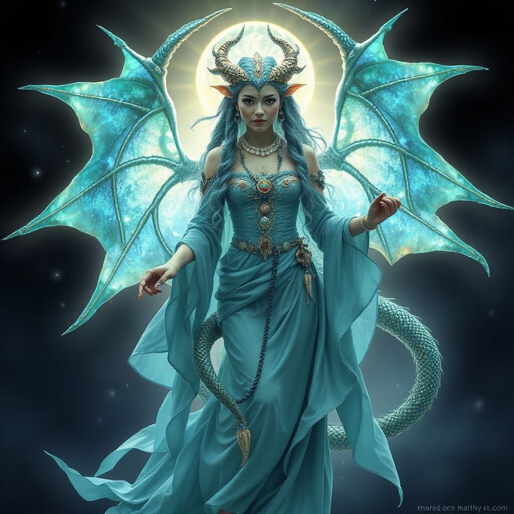 Oceanic Dragon Earth Goddess with Iridescent Wings