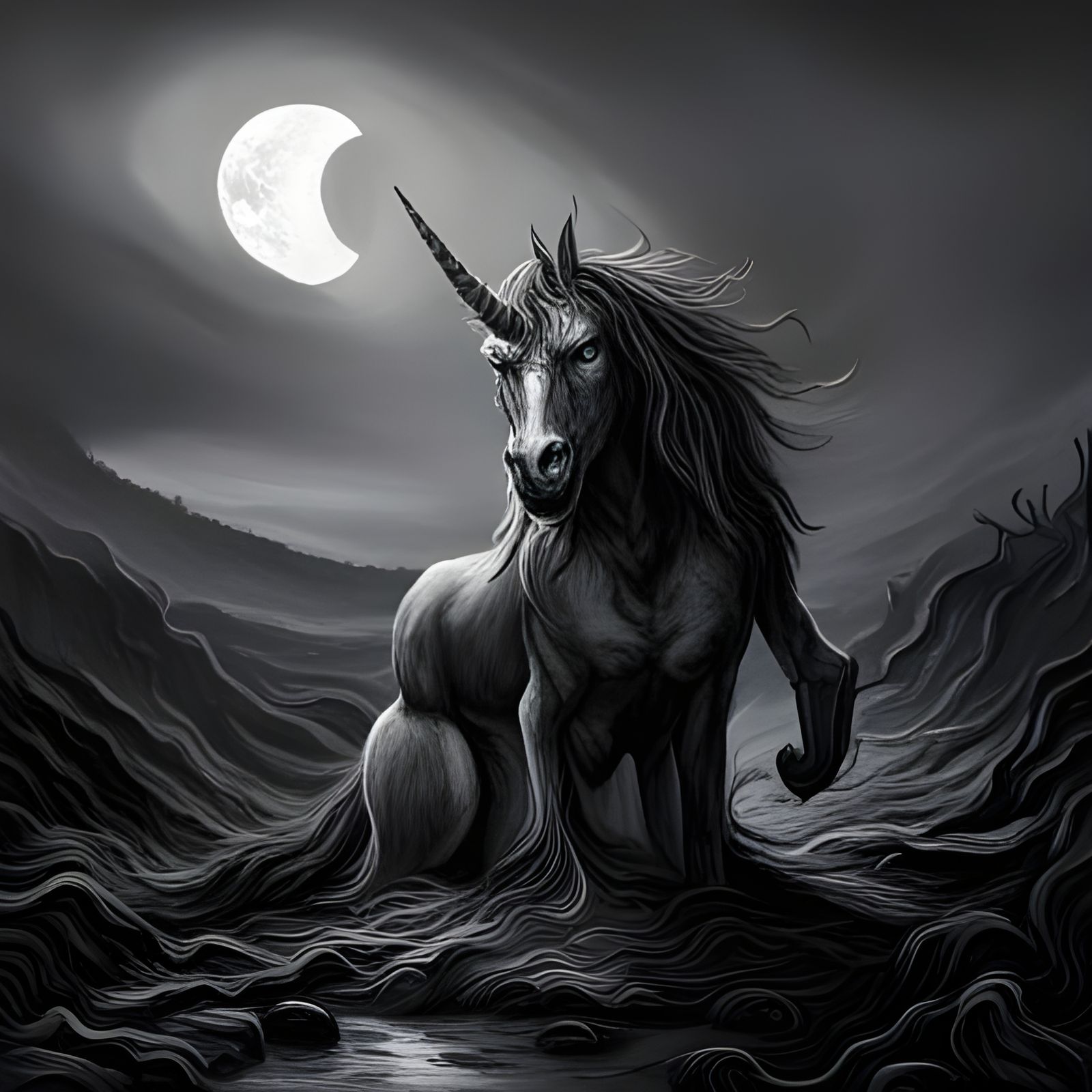 Evil Unicorn in Gothic Horror Style