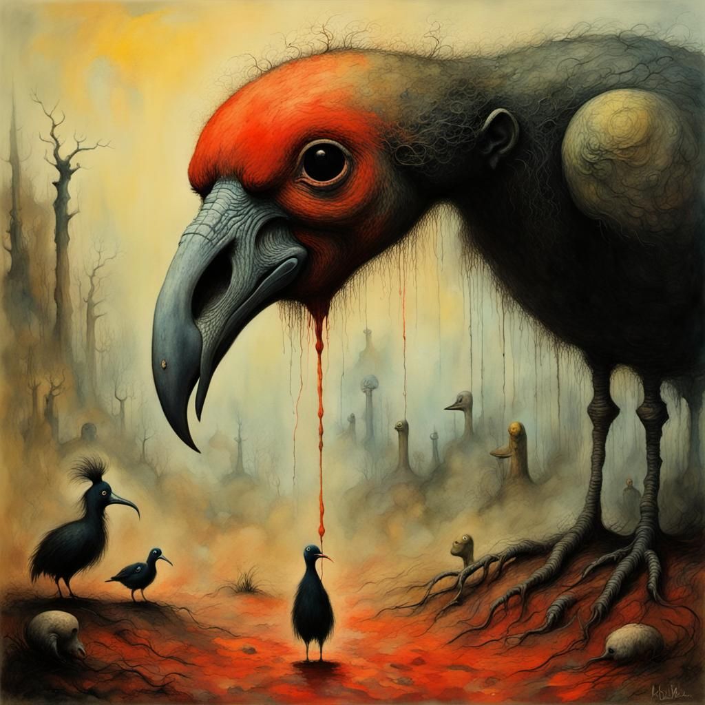 Surreal Dodo in Gouache and Watercolor Style