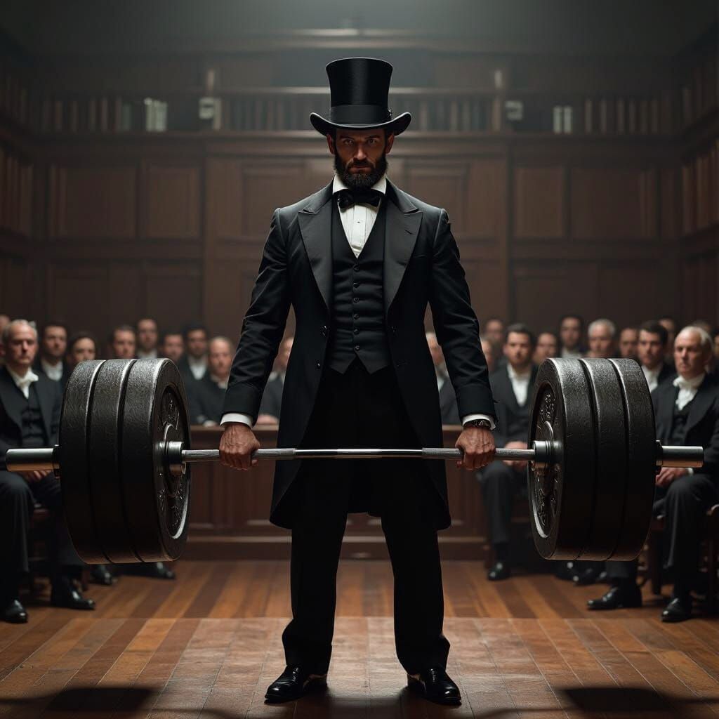 Abraham Lincoln Deadlifting in Courtroom: Dramatic Realism