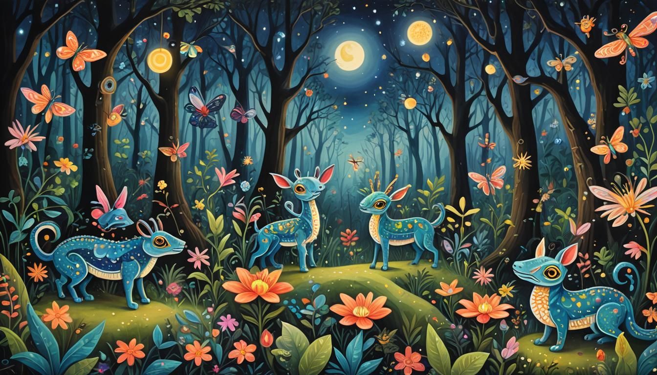 Alebrijes in Enchanted Forest, Lowbrow Art