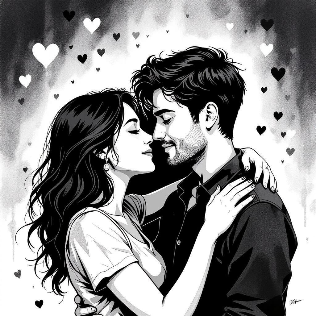 Feeling of Love in Black and White Ink