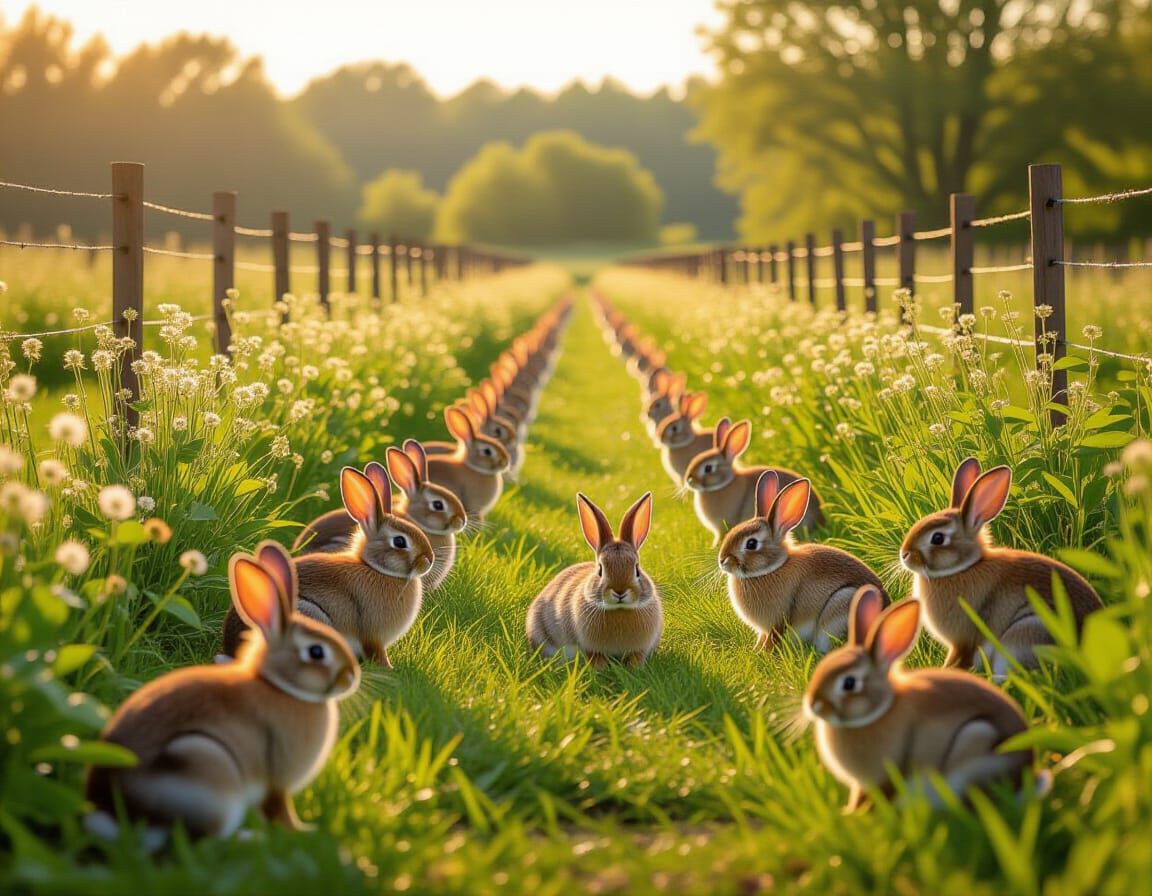 Hyperrealistic Bunny Farm in Impressionistic Style