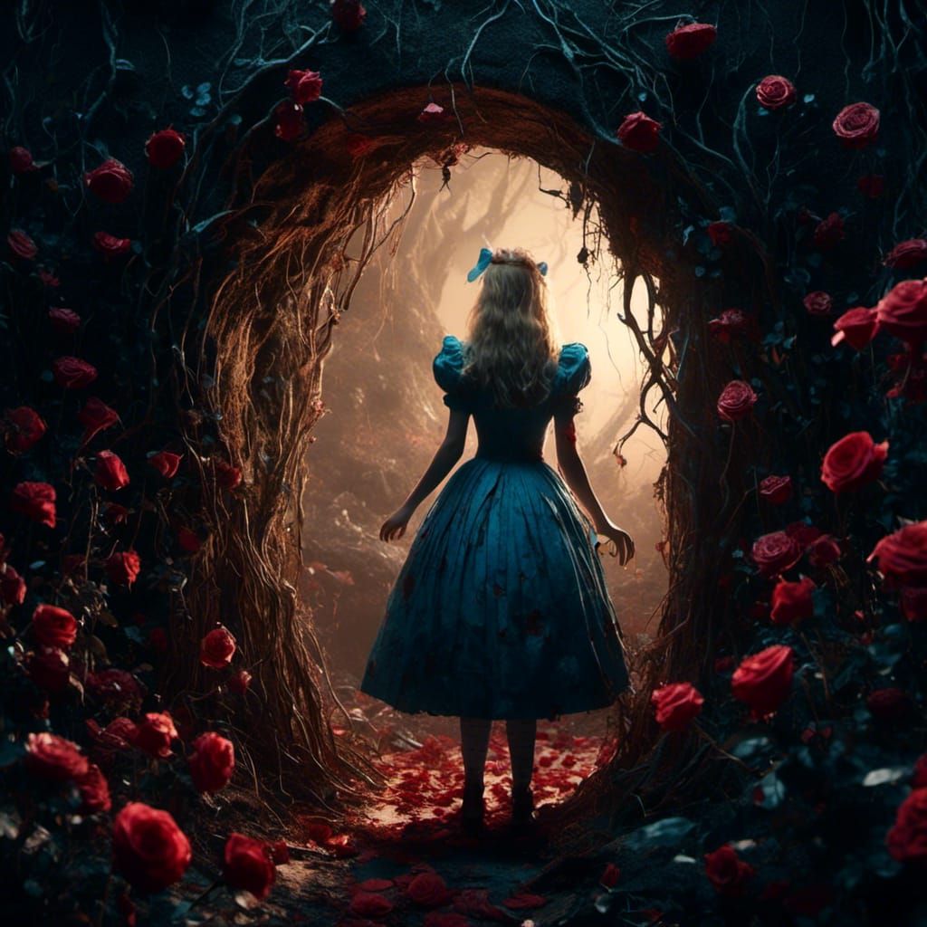 Alice in Wonderland Silhouette in Rose Keyhole