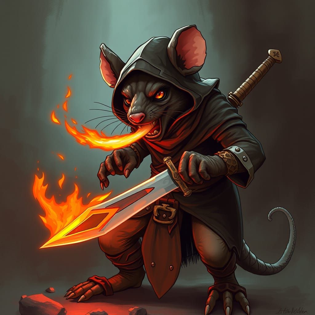 Wererat Rogue Ready with Flaming Sword