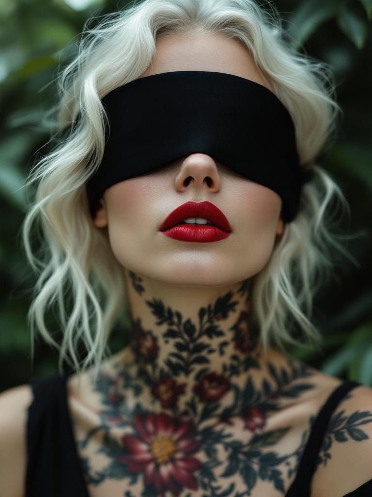 High-Contrast Portrait of Woman with Blindfold