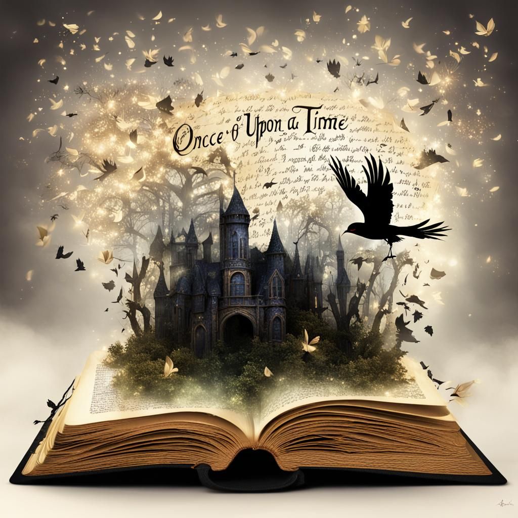 Fairy Tale Book with Exploding Words in Watercolor