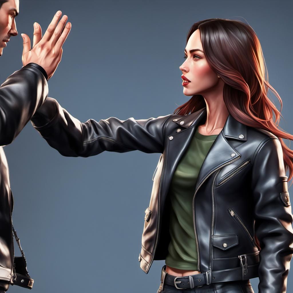 Megan Fox in Leather Jacket, Anime-Inspired 3D Art